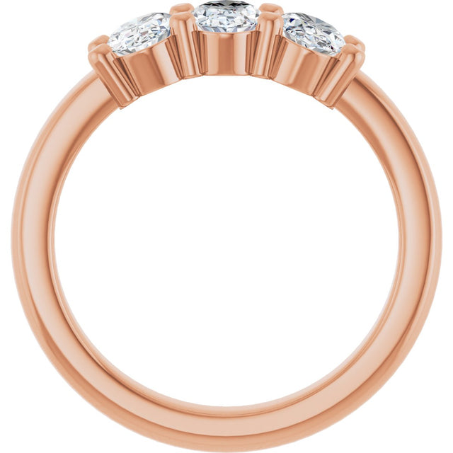 14K Gold Oval Natural Diamond Three-Stone Anniversary Band – 1 1/8 CTW - Rose Gold - view 2