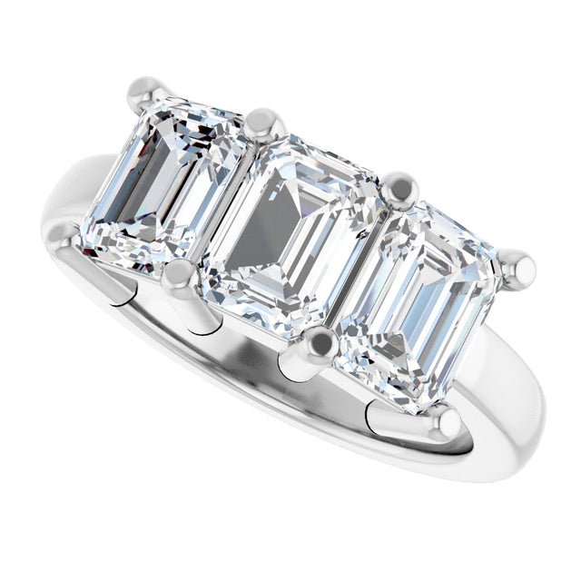 10K Gold Emerald Natural Diamond Three-Stone Anniversary Band – 3 CTW - White Gold - view 5
