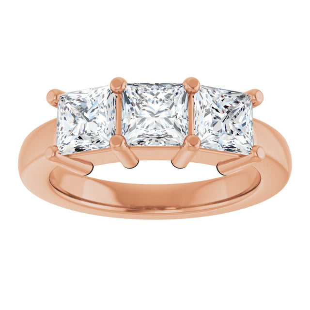 10K Gold Square Natural Diamond Three-Stone Anniversary Band – 9/10–3 1/8 CTW - Rose Gold - view 3