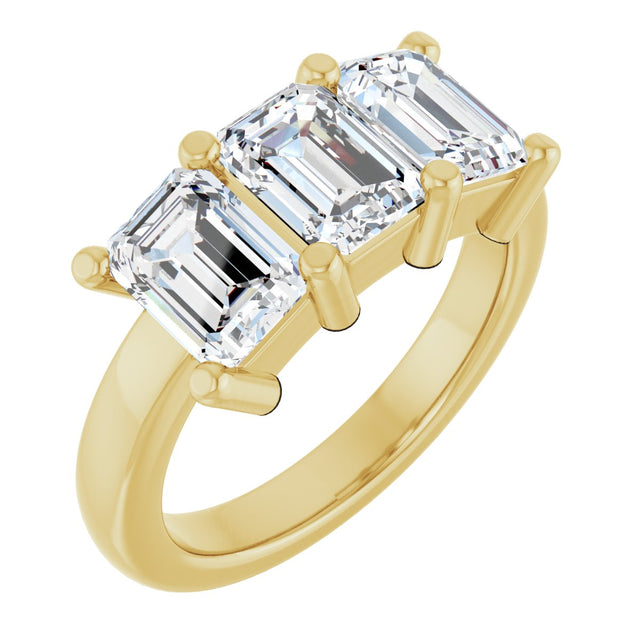 10K Gold Emerald Natural Diamond Three-Stone Anniversary Band – 3 CTW - Yellow Gold