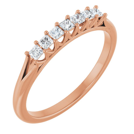 14K Gold Square Natural Diamond Share-Prong Seven-Stone Anniversary Band – 1/6–1 1/8 CTW - Rose Gold