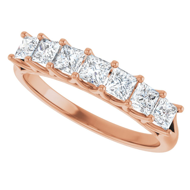 14K Gold Square Natural Diamond Share-Prong Seven-Stone Anniversary Band – 1/6–1 1/8 CTW - Rose Gold - view 5