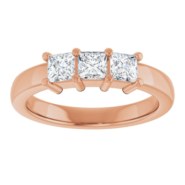 10K Gold Square Lab-Grown Diamond Three-Stone Anniversary Band – 1/5–7/8 CTW - Rose Gold - view 3