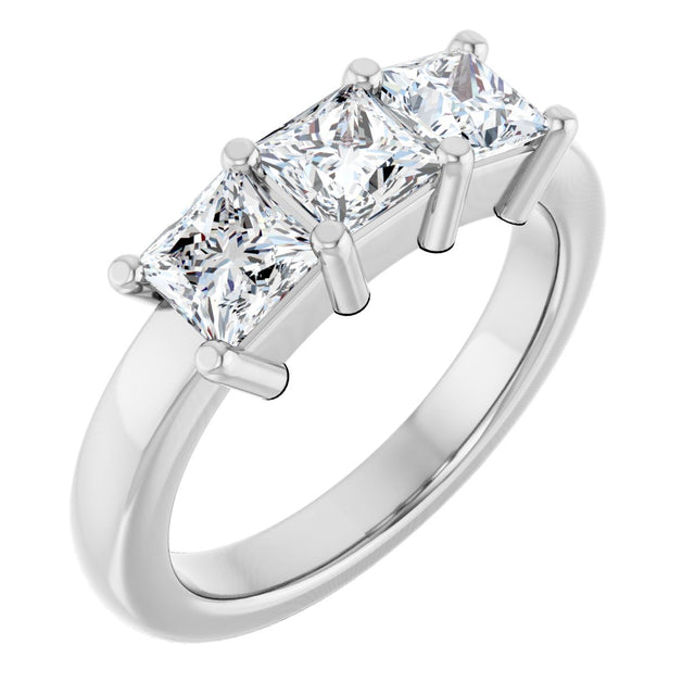 10K Gold Square Natural Diamond Three-Stone Anniversary Band – 9/10–3 1/8 CTW - White Gold