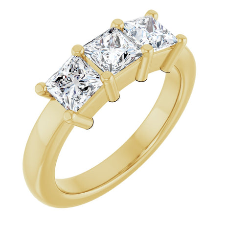 10K Gold Square Natural Diamond Three-Stone Anniversary Band – 9/10–3 1/8 CTW - Yellow Gold