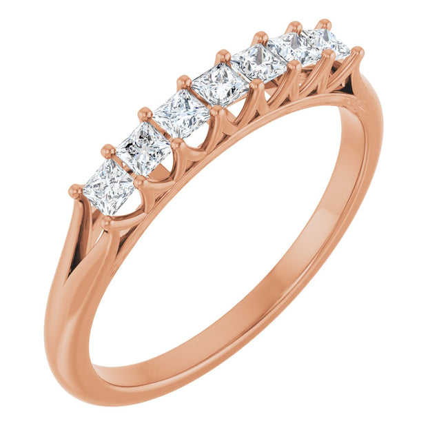 14K Gold Square Natural Diamond Share-Prong Seven-Stone Anniversary Band – 1/6–1 1/8 CTW - Rose Gold