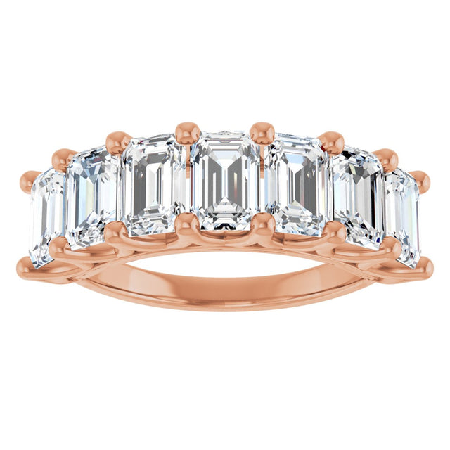 14K Gold Emerald Lab-Grown Diamond Share-Prong Seven-Stone Anniversary Band – 2 1/6–4 1/5 CTW - Rose Gold - view 3