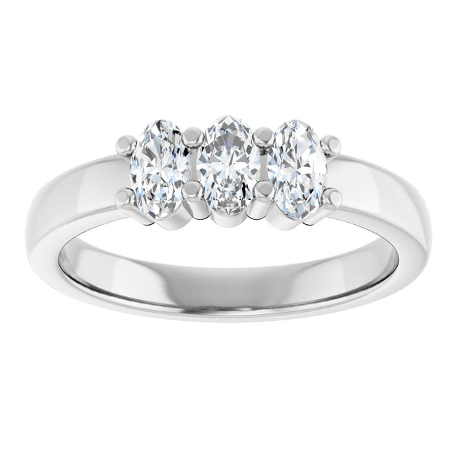 14K Gold Oval Lab-Grown Diamond Three-Stone Anniversary Band – 5x3 mm Stones - White Gold - view 3