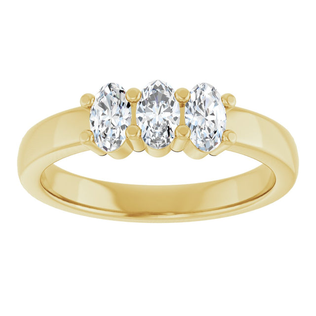 14K Gold Oval Lab-Grown Diamond Three-Stone Anniversary Band – 5x3 mm Stones - Yellow Gold - view 3