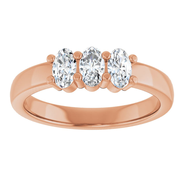14K Gold Oval Lab-Grown Diamond Three-Stone Anniversary Band – 5x3 mm Stones - Rose Gold - view 3