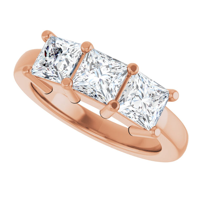 10K Gold Square Natural Diamond Three-Stone Anniversary Band – 9/10–3 1/8 CTW - Rose Gold - view 5