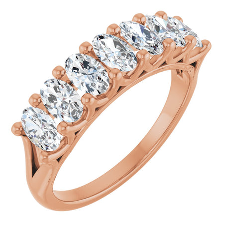 14K Gold Oval Lab-Grown Diamond Share-Prong Seven-Stone Anniversary Band – 5x3 mm Stones - Rose Gold