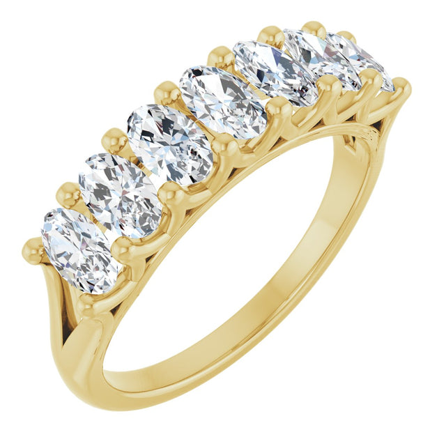 14K Gold Oval Lab-Grown Diamond Share-Prong Seven-Stone Anniversary Band – 5x3 mm Stones - Yellow Gold