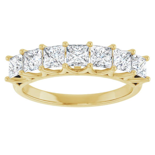 14K Gold Square Natural Diamond Share-Prong Seven-Stone Anniversary Band – 1 3/8–1 3/4 CTW - Yellow Gold - view 3