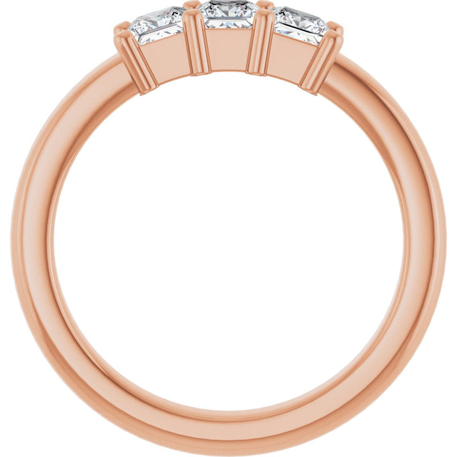 10K Gold Square Lab-Grown Diamond Three-Stone Anniversary Band – 1/5–7/8 CTW - Rose Gold - view 2