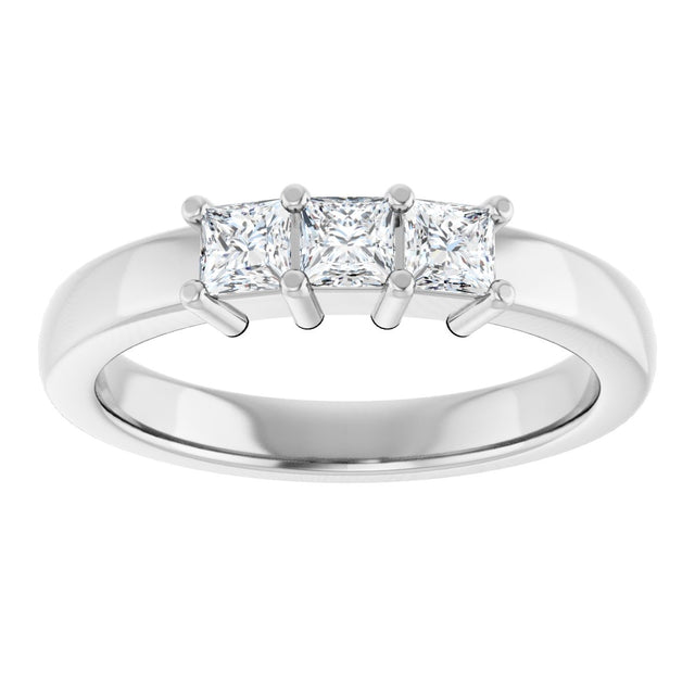 10K Gold Square Lab-Grown Diamond Three-Stone Anniversary Band – 1/5–7/8 CTW - White Gold - view 3