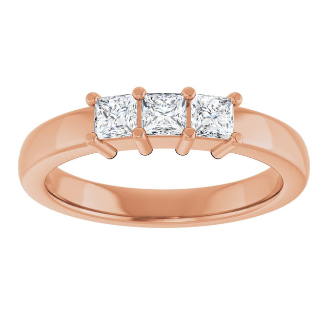 10K Gold Square Lab-Grown Diamond Three-Stone Anniversary Band – 1/5–7/8 CTW - Rose Gold - view 3