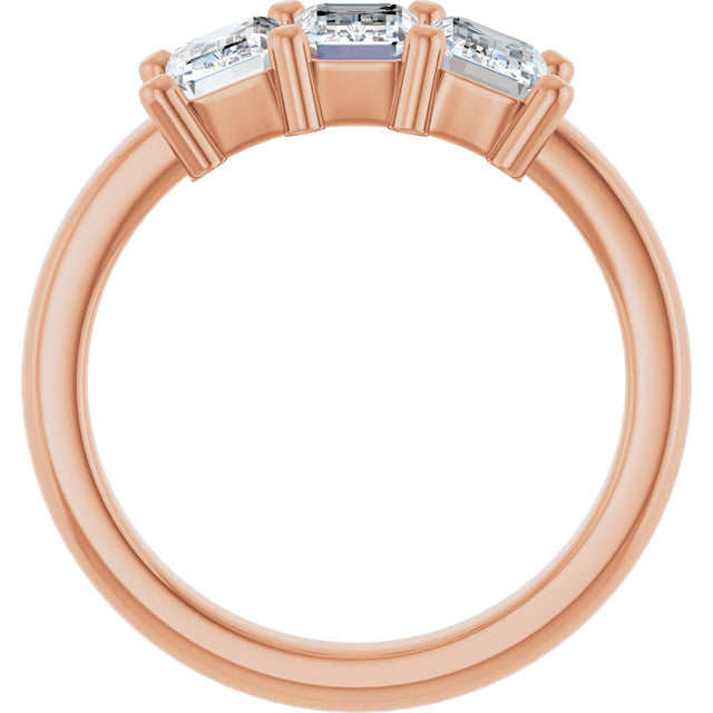 14K Gold Emerald Natural Diamond Three-Stone Anniversary Band – 1–1 3/4 CTW - Rose Gold - view 2