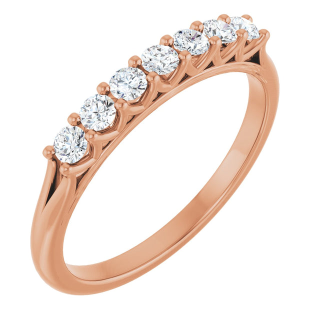 14K Gold Round Natural Diamond Share-Prong Seven-Stone Anniversary Band – 1/10–5/8 CTW - Rose Gold