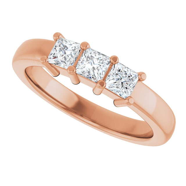 10K Gold Square Lab-Grown Diamond Three-Stone Anniversary Band – 1/5–7/8 CTW - Rose Gold - view 5