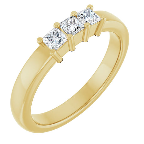 10K Gold Square Natural Diamond Three-Stone Anniversary Band – 1/5–3/4 CTW - Yellow Gold