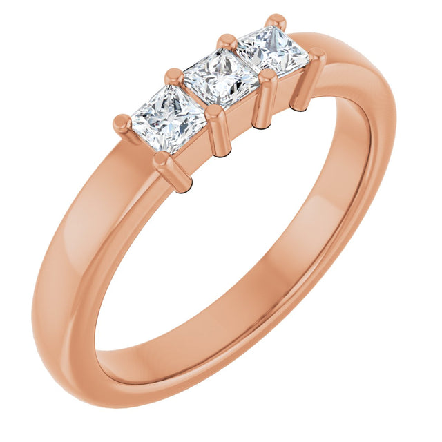 10K Gold Square Lab-Grown Diamond Three-Stone Anniversary Band – 1/5–7/8 CTW - Rose Gold