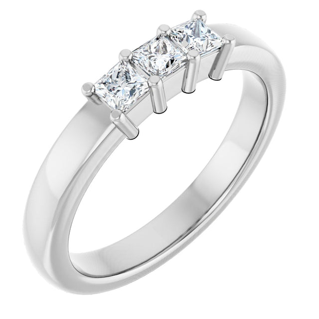 Platinum Square Natural Diamond Three-Stone Anniversary Band – 1/5–3/4 CTW