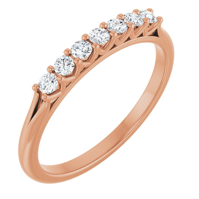 14K Gold Round Natural Diamond Share-Prong Seven-Stone Anniversary Band – 1/10–5/8 CTW - Rose Gold