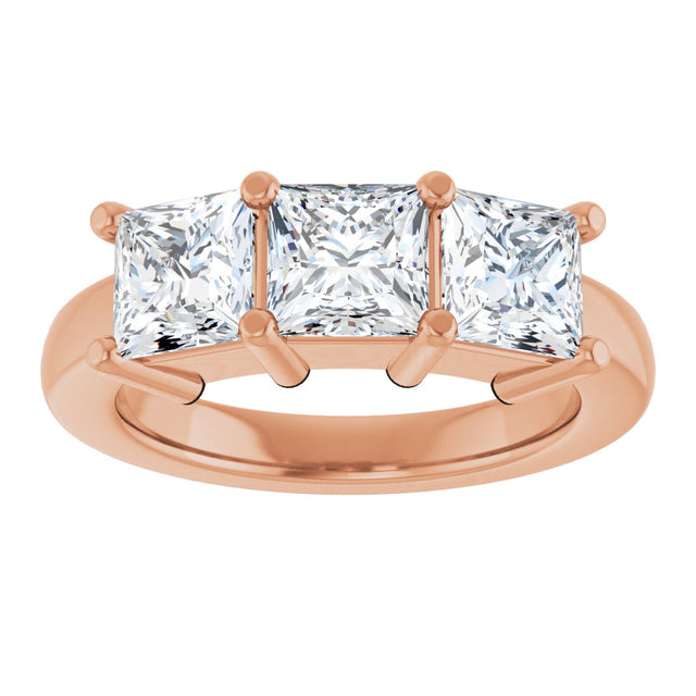 10K Gold Square Natural Diamond Three-Stone Anniversary Band – 9/10–3 1/8 CTW - Rose Gold - view 3
