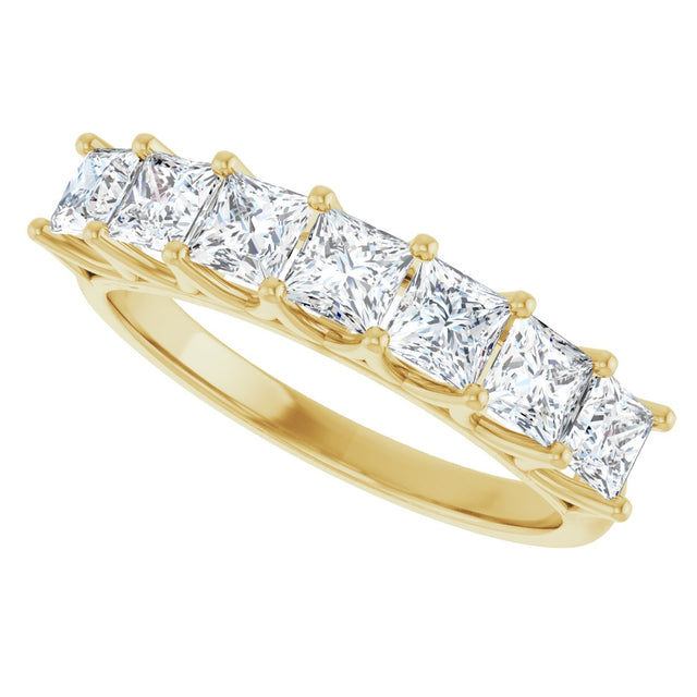 14K Gold Square Natural Diamond Share-Prong Seven-Stone Anniversary Band – 1 3/8–1 3/4 CTW - Yellow Gold - view 5