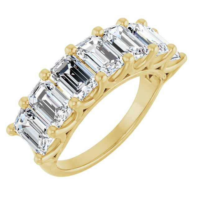 14K Gold Emerald Lab-Grown Diamond Share-Prong Seven-Stone Anniversary Band – 2 1/6–4 1/5 CTW - Yellow Gold