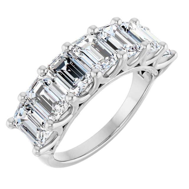 14K Gold Emerald Natural Diamond Share-Prong Seven-Stone Anniversary Band – 4 1/5 CTW - White Gold