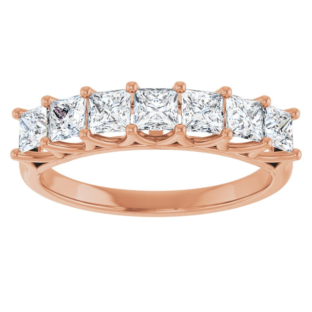 14K Gold Square Natural Diamond Share-Prong Seven-Stone Anniversary Band – 1/6–1 1/8 CTW - Rose Gold - view 3
