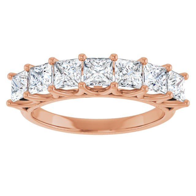 14K Gold Square Natural Diamond Share-Prong Seven-Stone Anniversary Band – 1 3/8–1 3/4 CTW - Rose Gold - view 3