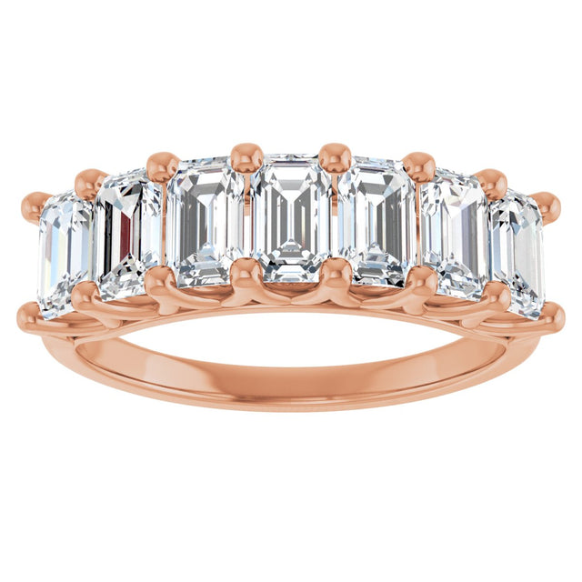 14K Gold Emerald Lab-Grown Diamond Share-Prong Seven-Stone Anniversary Band – 2 1/6–4 1/5 CTW - Rose Gold - view 3