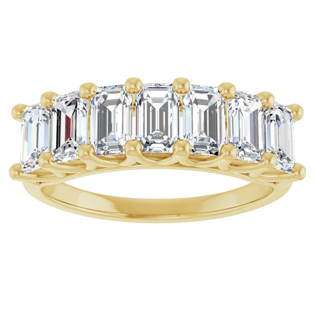 14K Gold Emerald Lab-Grown Diamond Share-Prong Seven-Stone Anniversary Band – 2 1/6–4 1/5 CTW - Yellow Gold - view 3