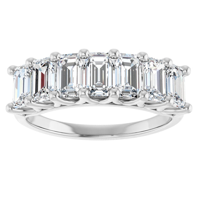 14K Gold Emerald Lab-Grown Diamond Share-Prong Seven-Stone Anniversary Band – 2 1/6–4 1/5 CTW - White Gold - view 3