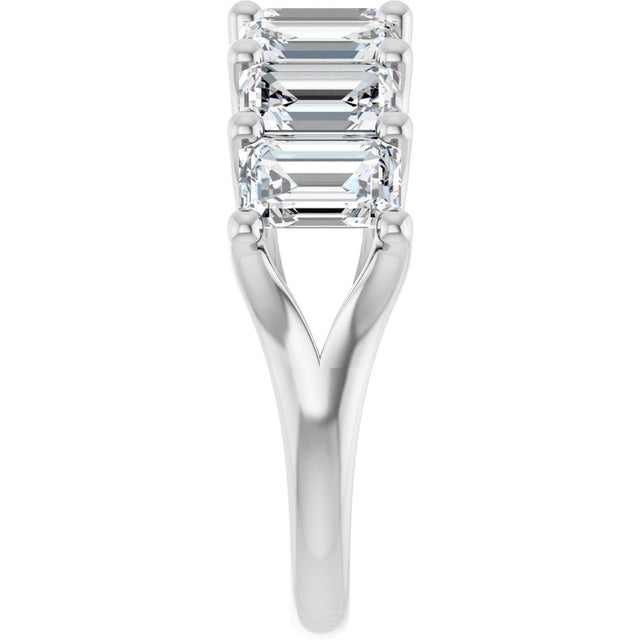 14K Gold Emerald Natural Diamond Share-Prong Seven-Stone Anniversary Band – 4 1/5 CTW - White Gold - view 4