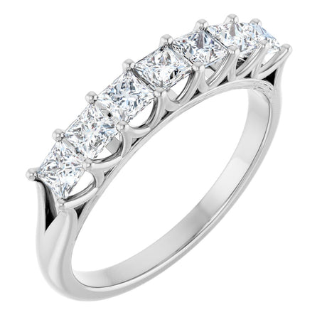 14K Gold Square Natural Diamond Share-Prong Seven-Stone Anniversary Band – 1/6–1 1/8 CTW - White Gold