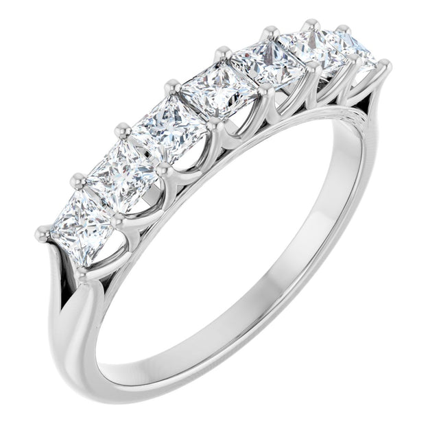 14K Gold Square Natural Diamond Share-Prong Seven-Stone Anniversary Band – 1/6–1 1/8 CTW - White Gold