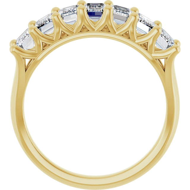 14K Gold Emerald Lab-Grown Diamond Share-Prong Seven-Stone Anniversary Band – 2 1/6–4 1/5 CTW - Yellow Gold - view 2