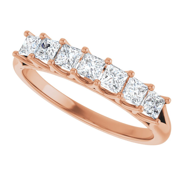 14K Gold Square Natural Diamond Share-Prong Seven-Stone Anniversary Band – 1/6–1 1/8 CTW - Rose Gold - view 5