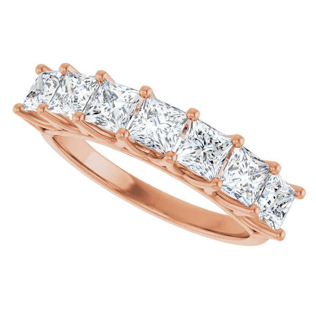 14K Gold Square Natural Diamond Share-Prong Seven-Stone Anniversary Band – 1 3/8–1 3/4 CTW - Rose Gold - view 5