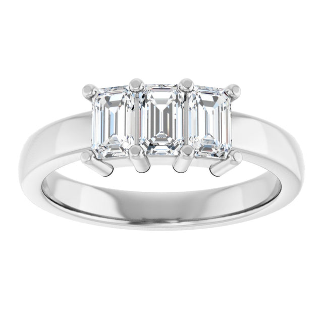 14K Gold Emerald Lab-Grown Diamond Three-Stone Anniversary Band – 1–1 3/4 CTW - White Gold - view 3