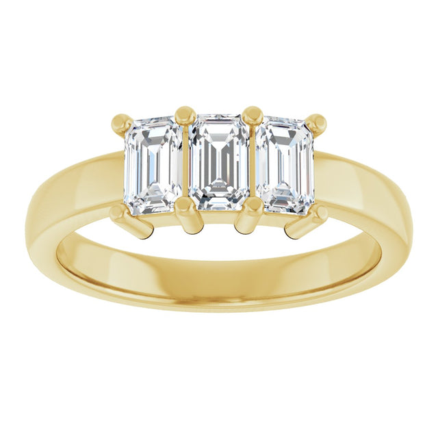 14K Gold Emerald Lab-Grown Diamond Three-Stone Anniversary Band – 1–1 3/4 CTW - Yellow Gold - view 3