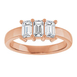14K Gold Emerald Lab-Grown Diamond Three-Stone Anniversary Band – 1–1 3/4 CTW - Rose Gold - view 3