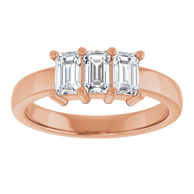 14K Gold Emerald Lab-Grown Diamond Three-Stone Anniversary Band – 1–1 3/4 CTW - Rose Gold - view 3
