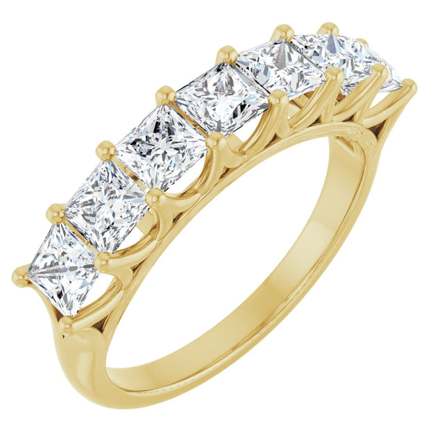 14K Gold Square Natural Diamond Share-Prong Seven-Stone Anniversary Band – 1 3/8–1 3/4 CTW - Yellow Gold