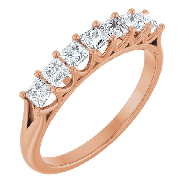 14K Gold Square Natural Diamond Share-Prong Seven-Stone Anniversary Band – 1/6–1 1/8 CTW - Rose Gold