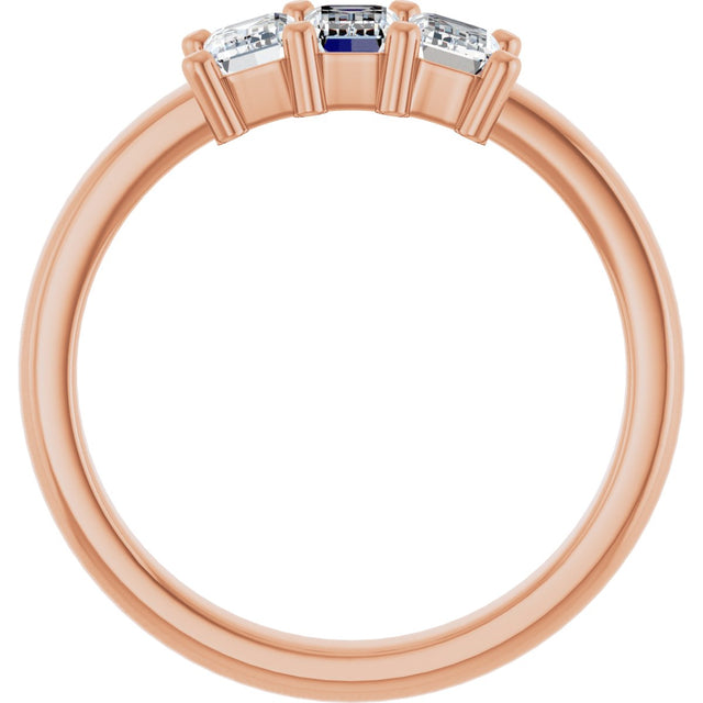 14K Gold Emerald Lab-Grown Diamond Three-Stone Anniversary Band – 1–1 3/4 CTW - Rose Gold - view 2